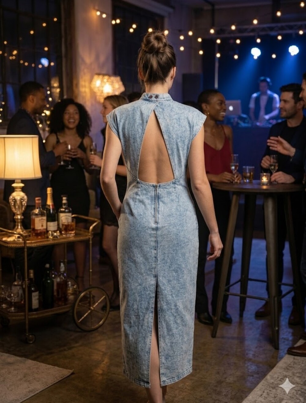 Vintage Mariposa Acid Wash Denim Midi Dress - Size 11